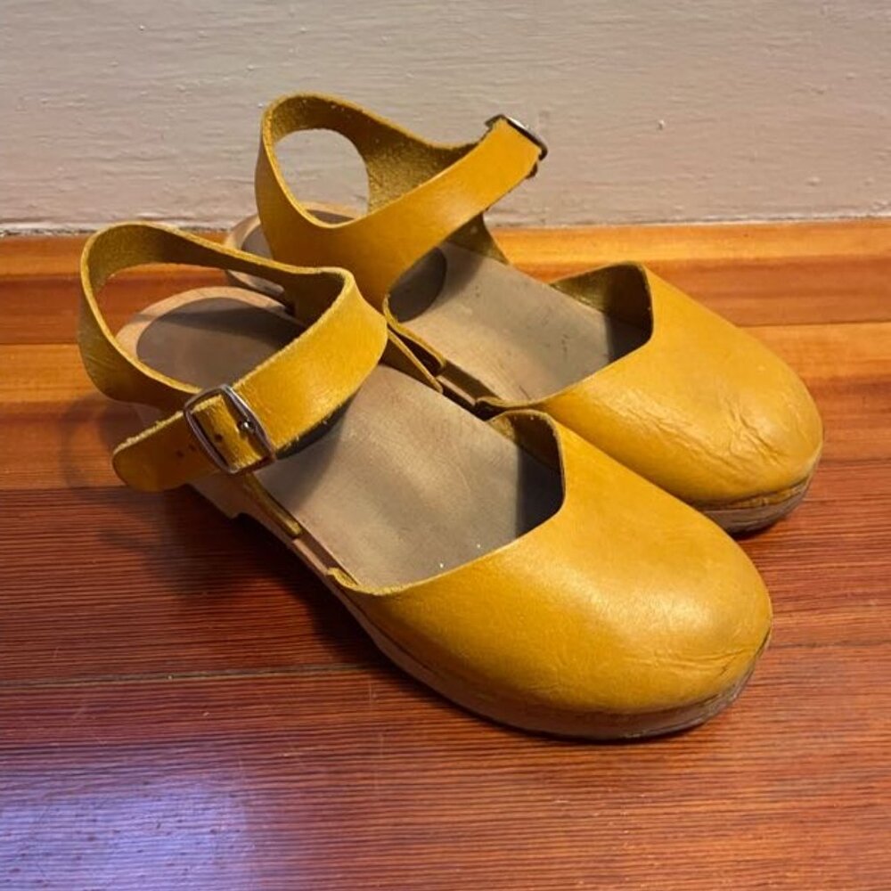 EXTRA WIDE Yellow Mary Jane Swedish Clogs Size 38